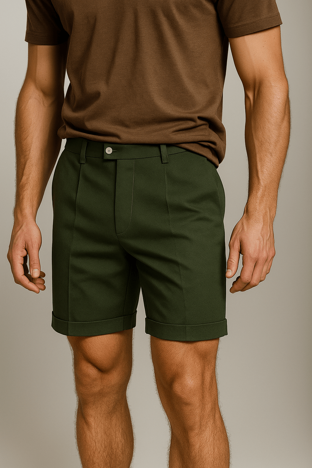 Men's Shorts with Pleats and Pockets – Green and Versatile