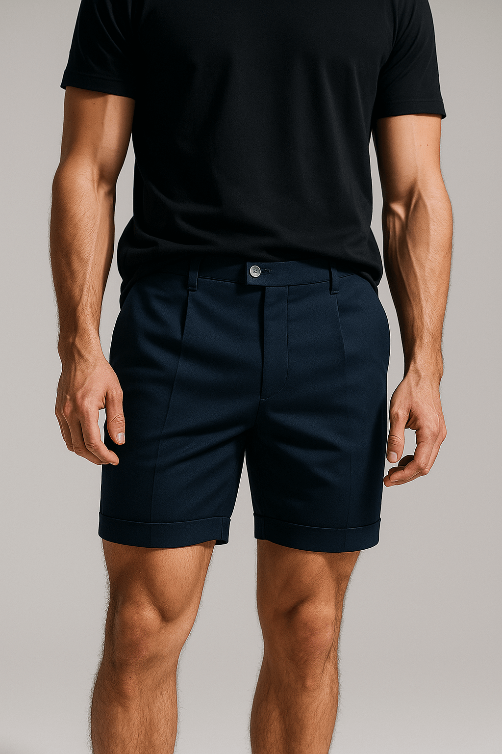 Men's Shorts with Pleats and Pockets – Navy Blue and Versatile