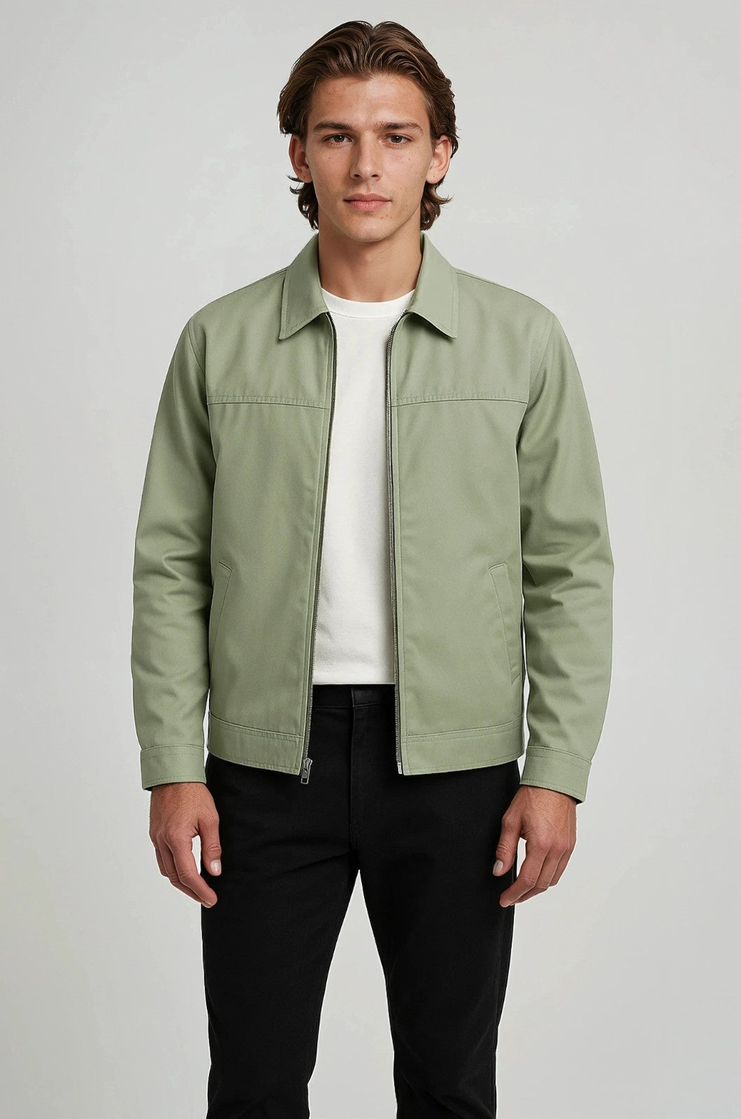 Lightweight Twill Jacket for Men – Pea Green – Regular Fit