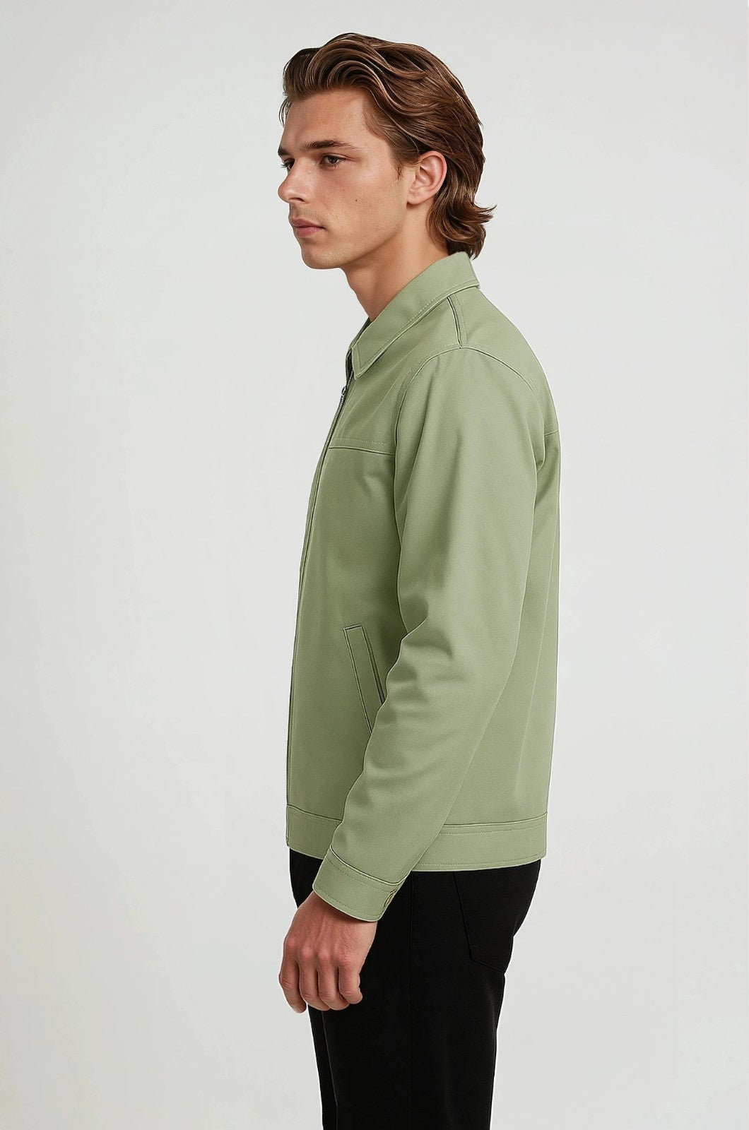 Lightweight Twill Jacket for Men – Pea Green – Regular Fit