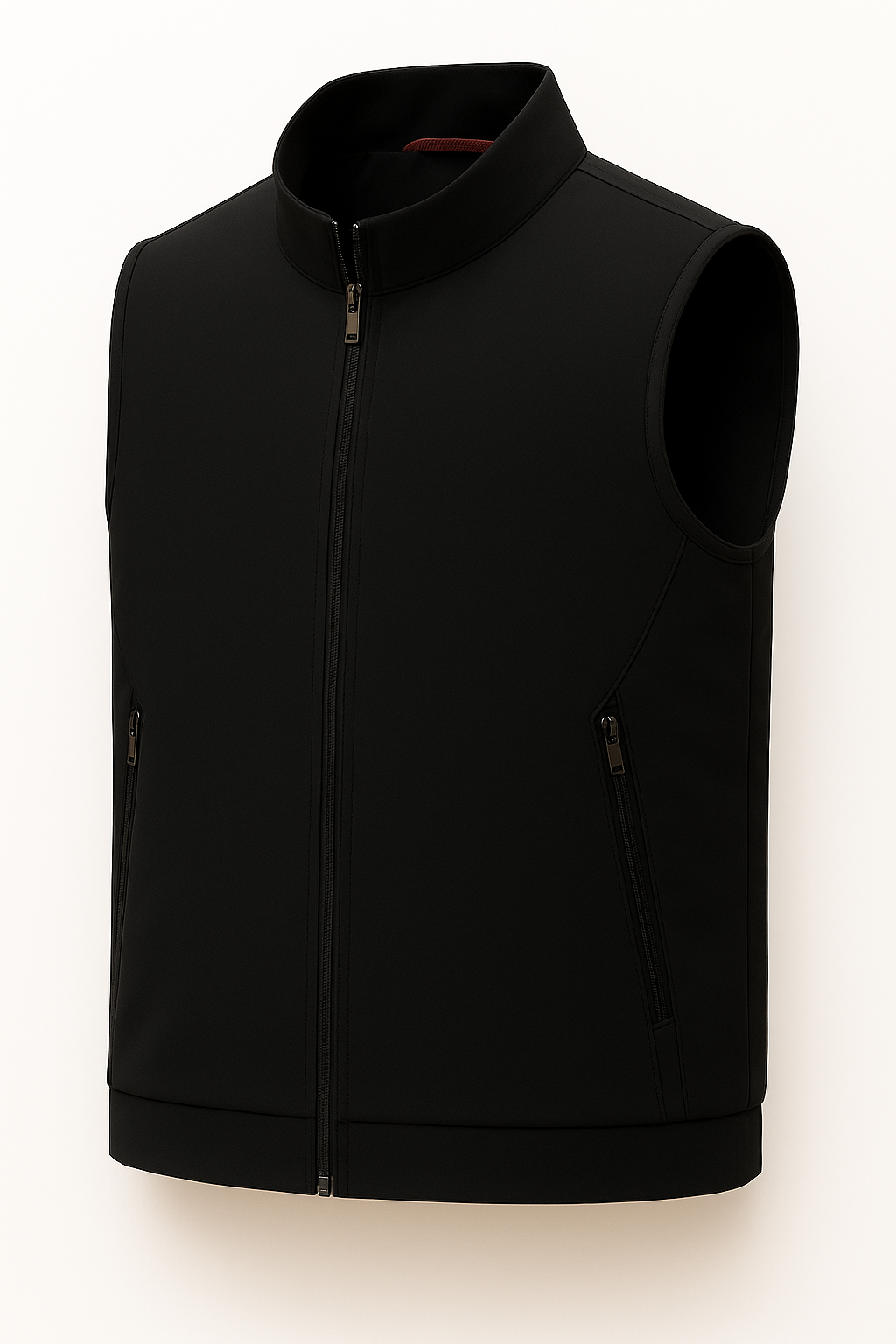 Casual Stand Collar Vest with Zipper – Black Cotton Blend