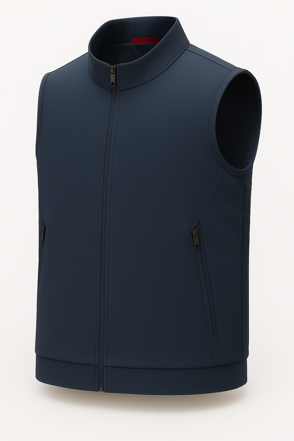 Casual Stand Collar Vest with Zipper – Navy Blue Cotton Blend
