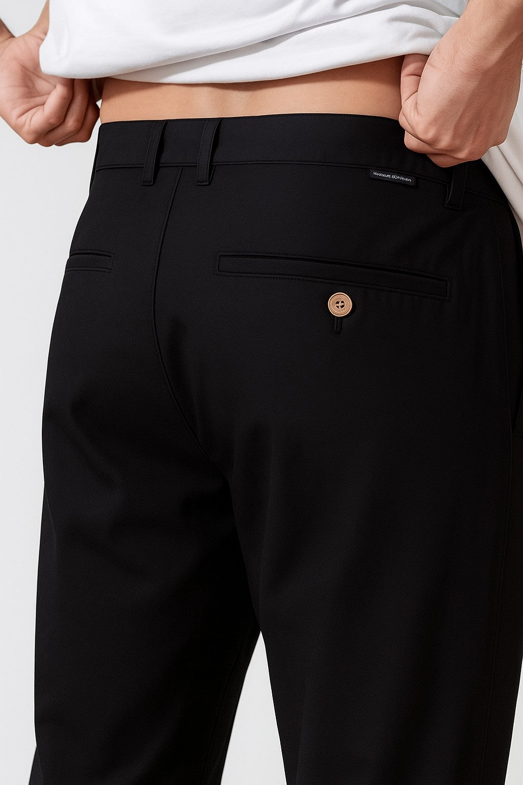 Trousers – Straight Fit Cotton with Stretch – Black – Four Seasons – Office & Casual