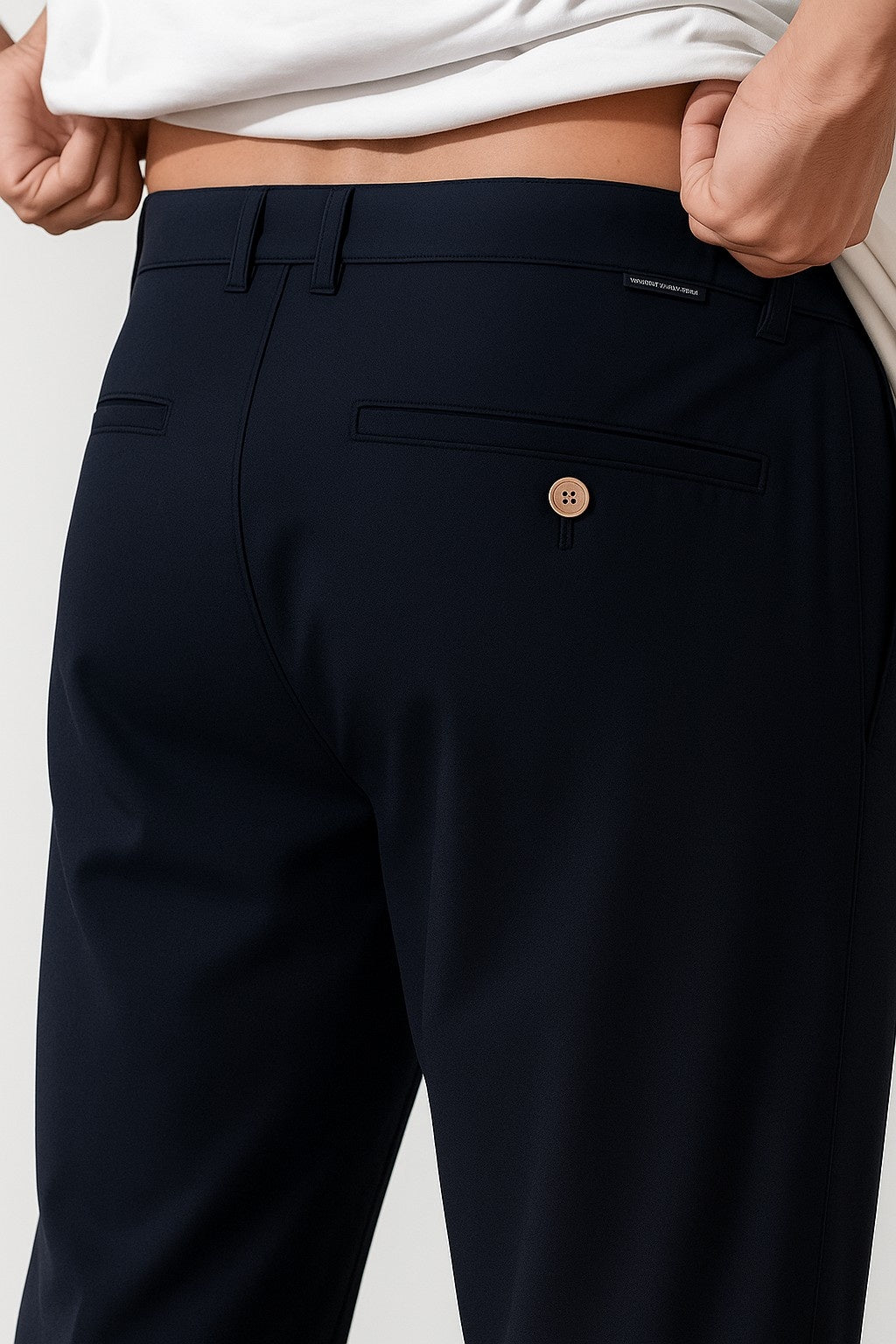 Trousers – Straight Fit Cotton with Stretch – Navy Blue – Four Seasons – Office & Casual