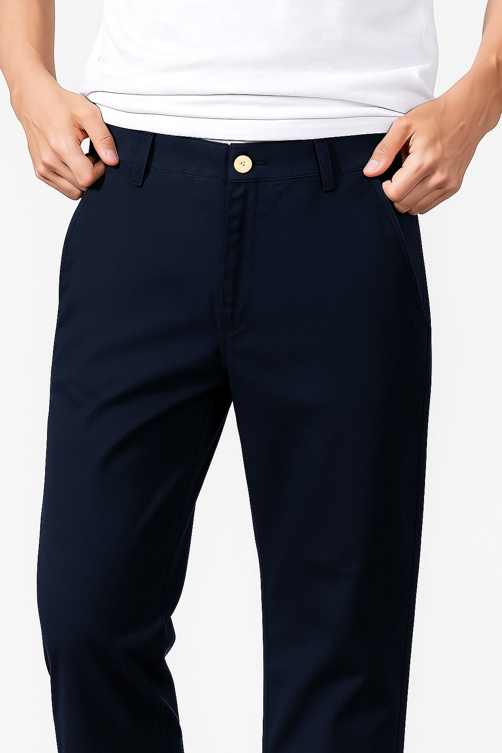 Trousers – Straight Fit Cotton with Stretch – Navy Blue – Four Seasons – Office & Casual