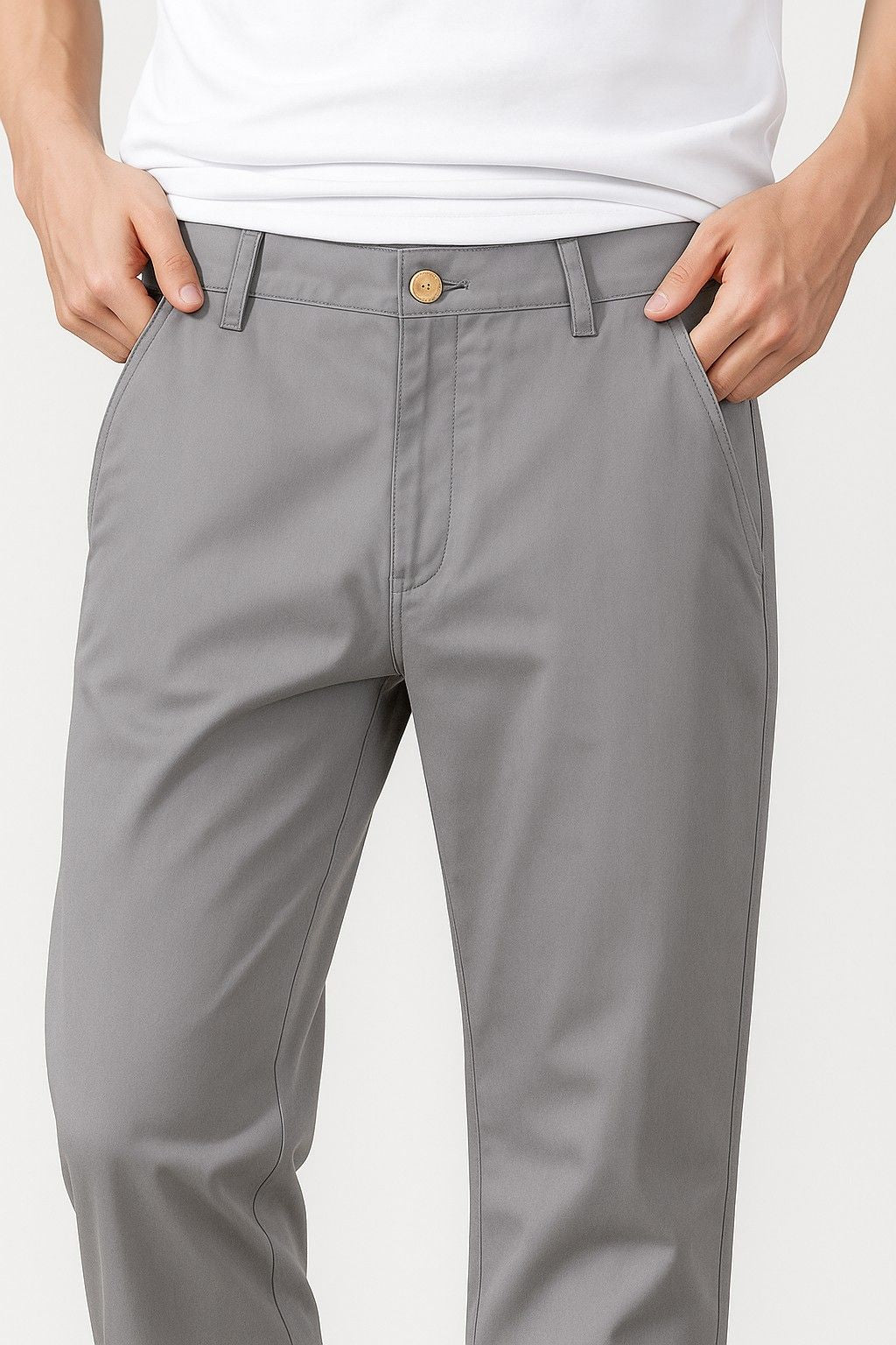 Trousers – Straight Fit Cotton with Stretch – Gray – Four Seasons – Office & Casual