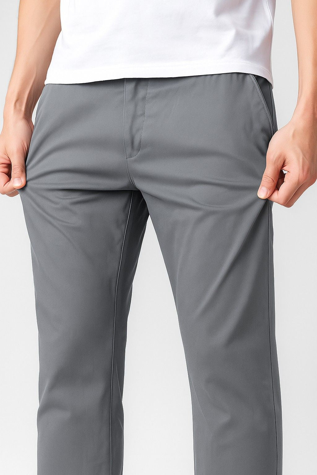Trousers – Straight Fit Cotton with Stretch – Gray – Four Seasons – Office & Casual