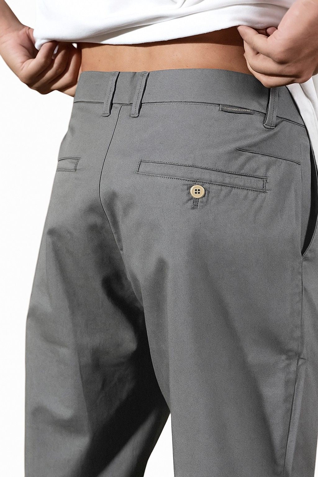 Trousers – Straight Fit Cotton with Stretch – Gray – Four Seasons – Office & Casual