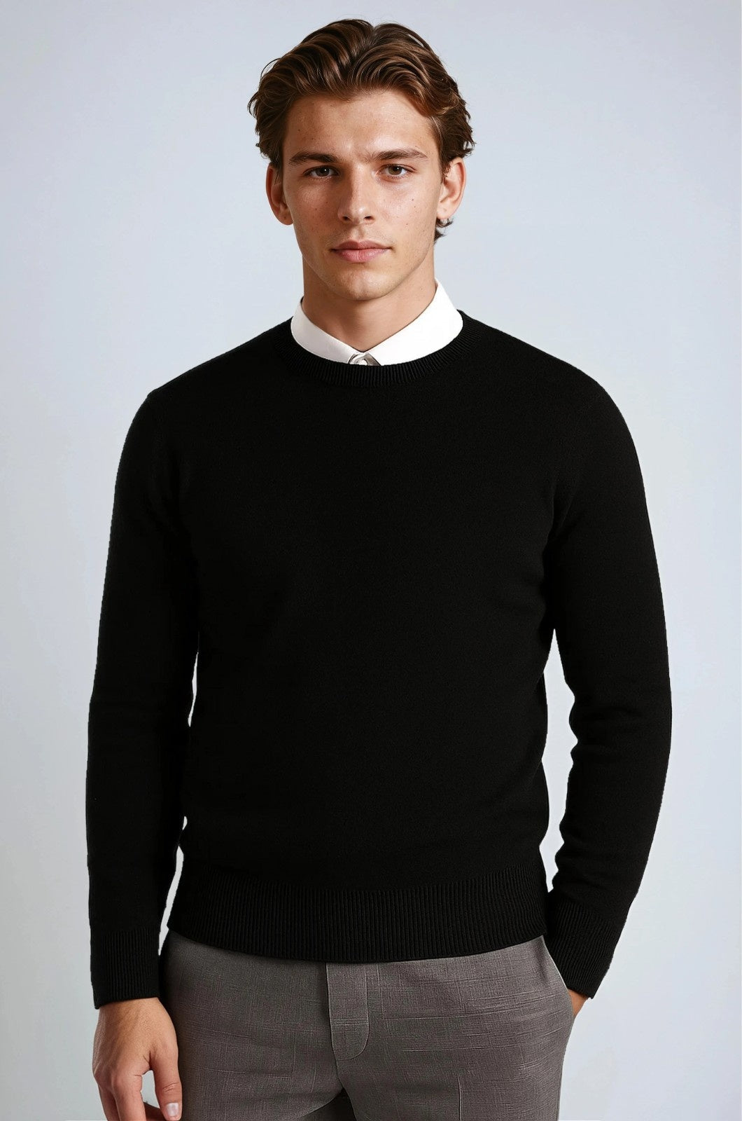 Men's Classic Crew Neck Pullover Sweater – Solid Color, Ribbed Details, Casual Fit – Black