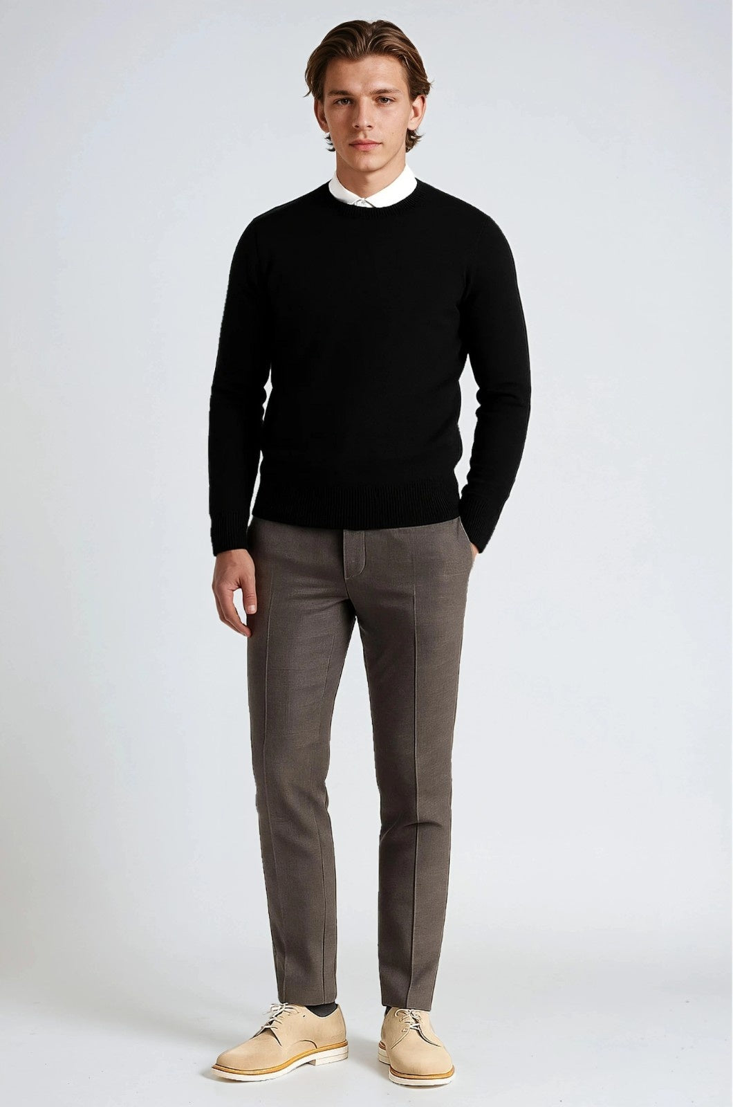 Men's Classic Crew Neck Pullover Sweater – Solid Color, Ribbed Details, Casual Fit – Black