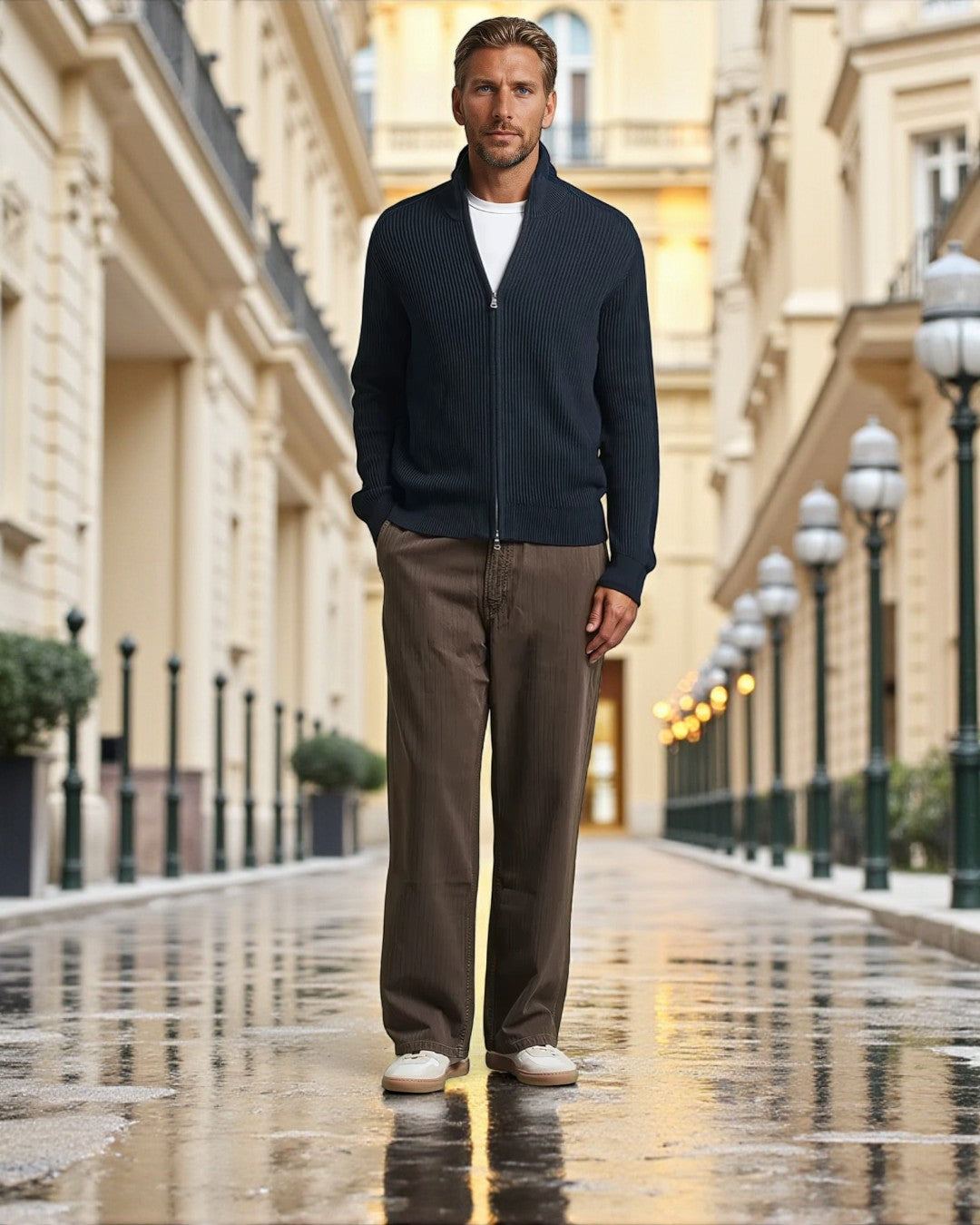 Montclair Knitted Zip Ribbed Cardigan black 100% cotton men's casual zip-up sweater