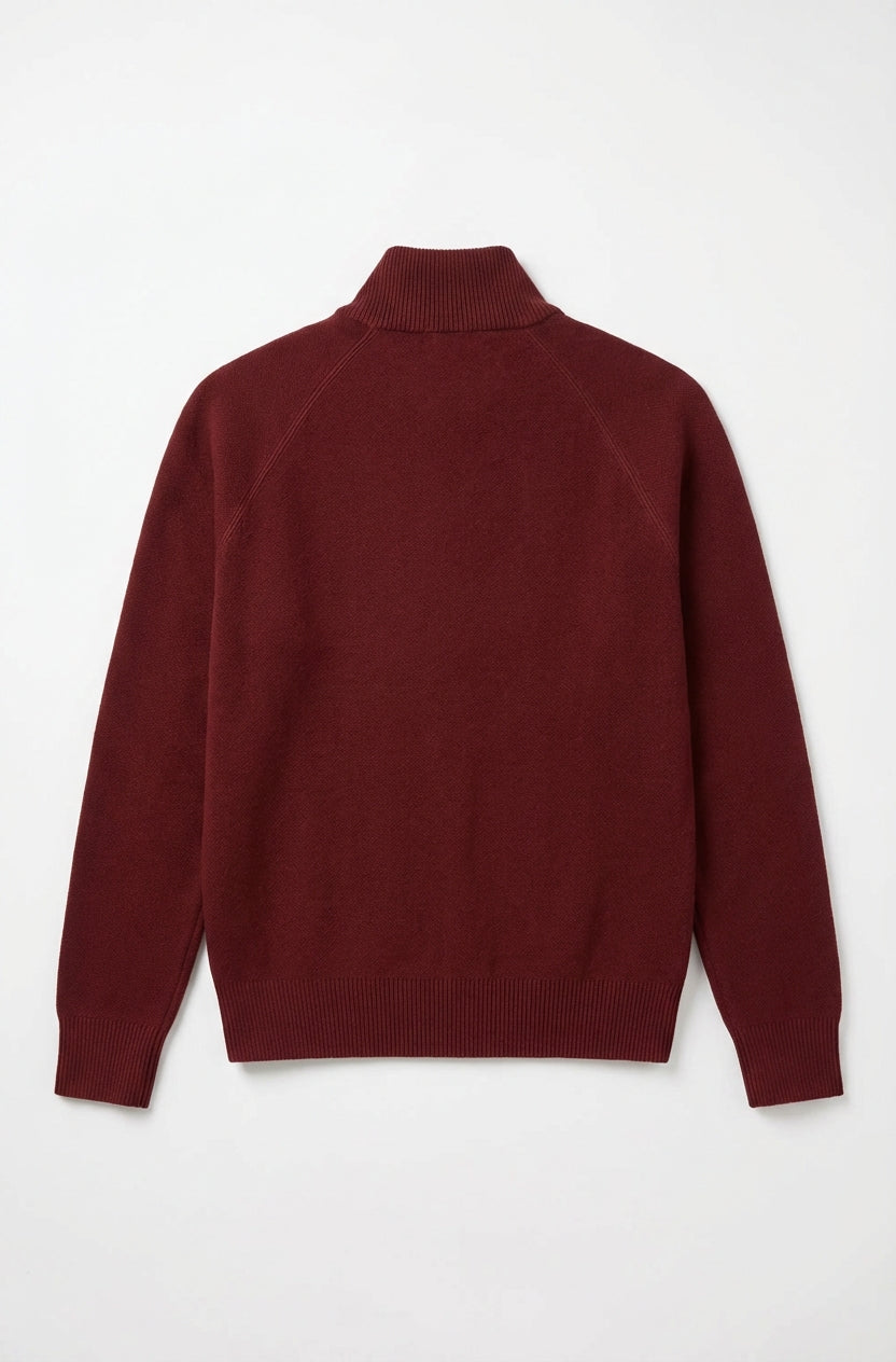 Men's Half-Zip Sweater with Stand-Up Collar – Burgundy