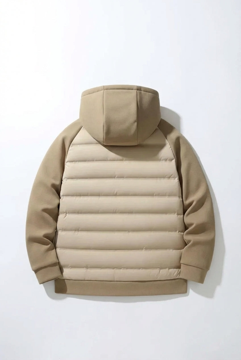 Loose Fit Hooded Jacket with Down – Khaki Beige