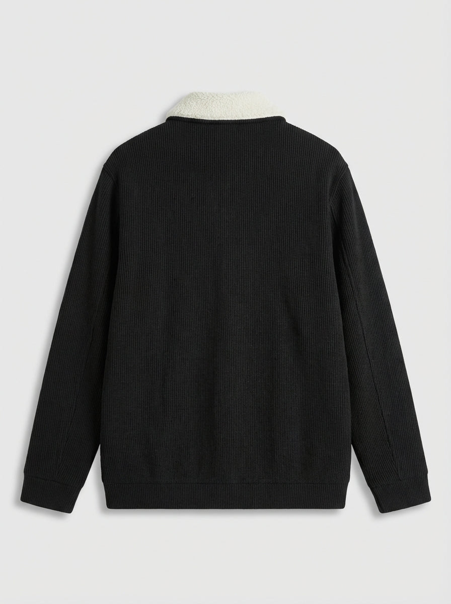 men's corduroy jacket - with Sherpa Collar and Snap Buttons - Black lo