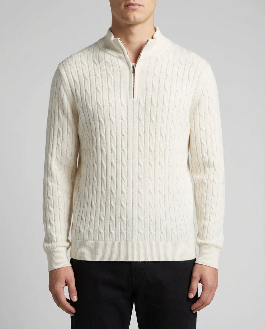 The Old Money Quarter Zip Knit  White