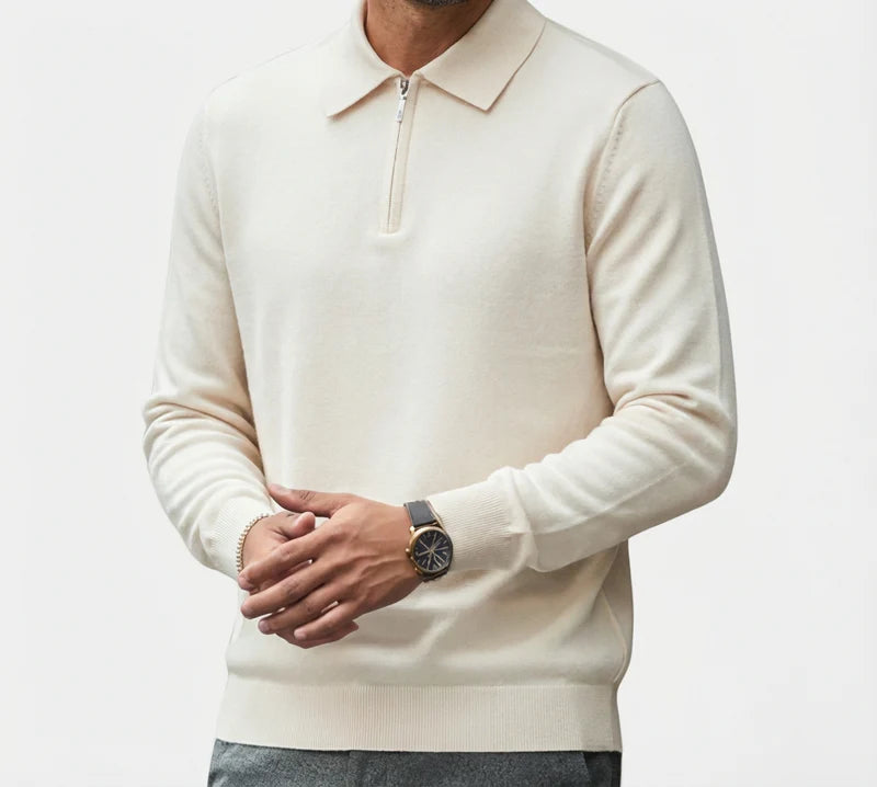 Chamberlain Wool Quarter Zip Polo - Black