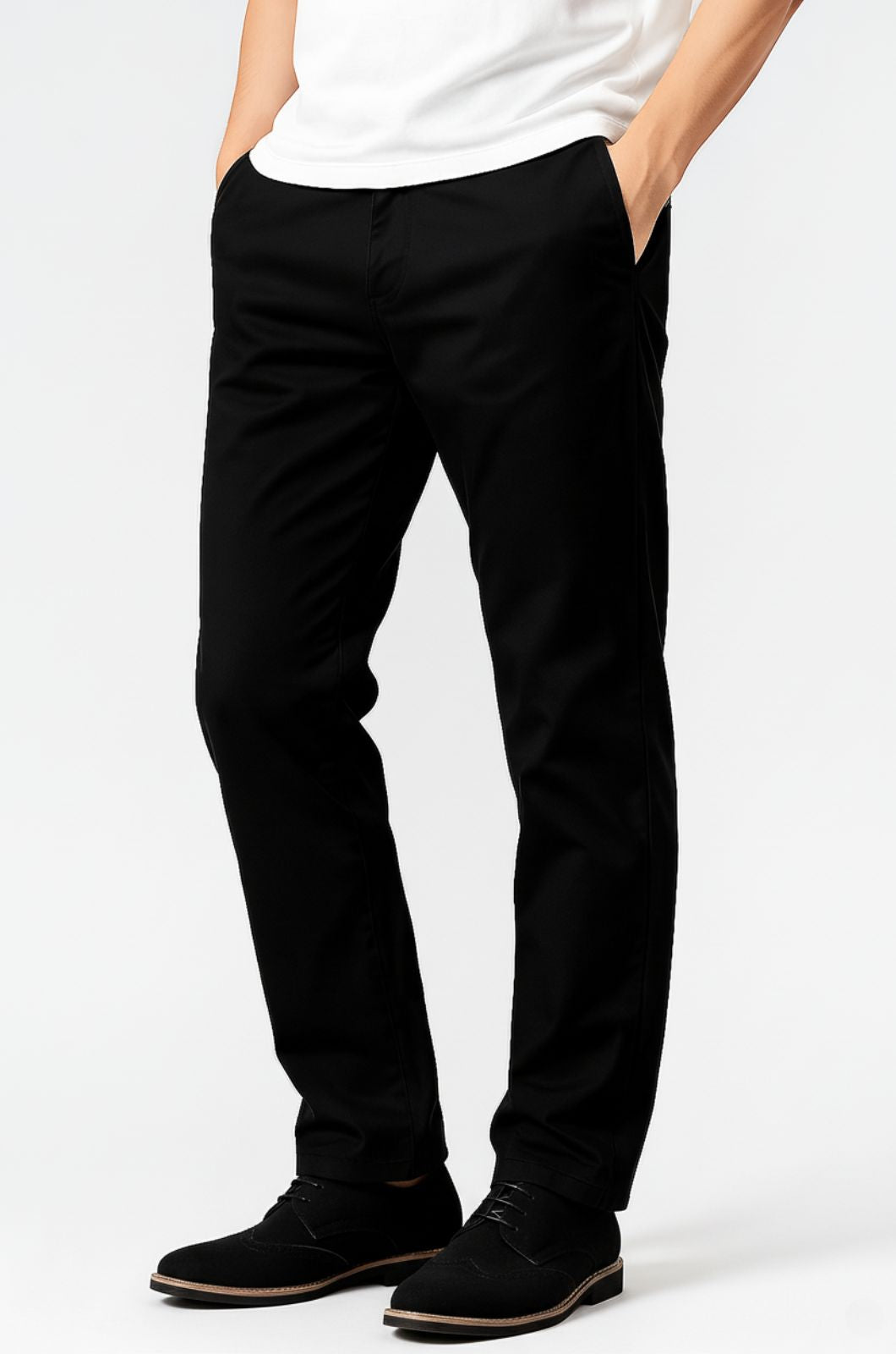 Trousers – Straight Fit Cotton with Stretch – Black – Four Seasons – Office & Casual