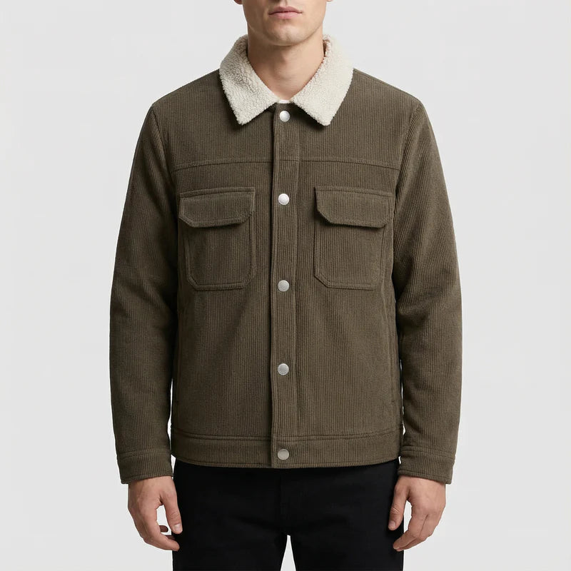 men's corduroy jacket - with Sherpa Collar and Snap Buttons