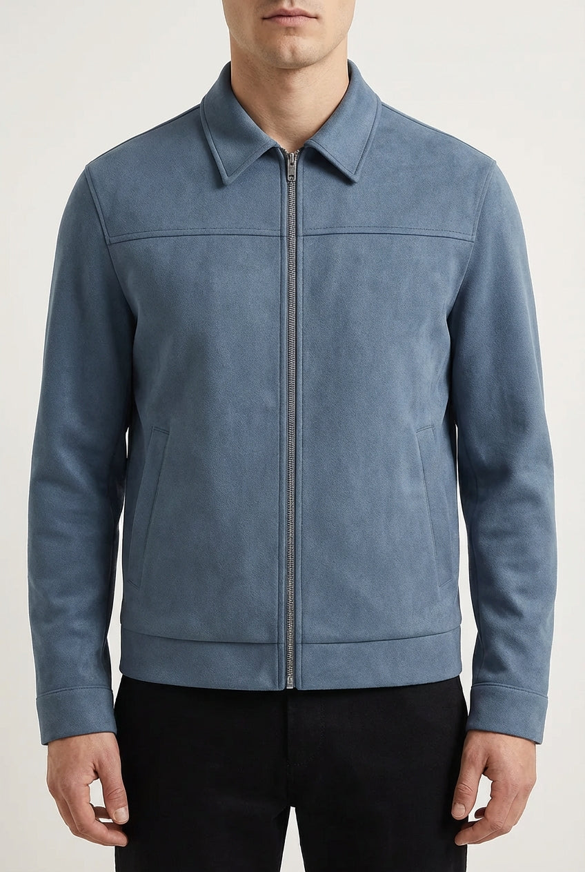 Dusty Blue Suede Jacket for Men – Elegant and Versatile Everyday Jacket