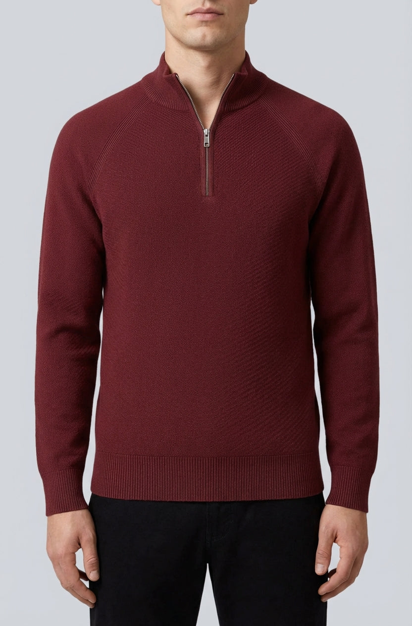 Men's Half-Zip Sweater with Stand-Up Collar – Burgundy