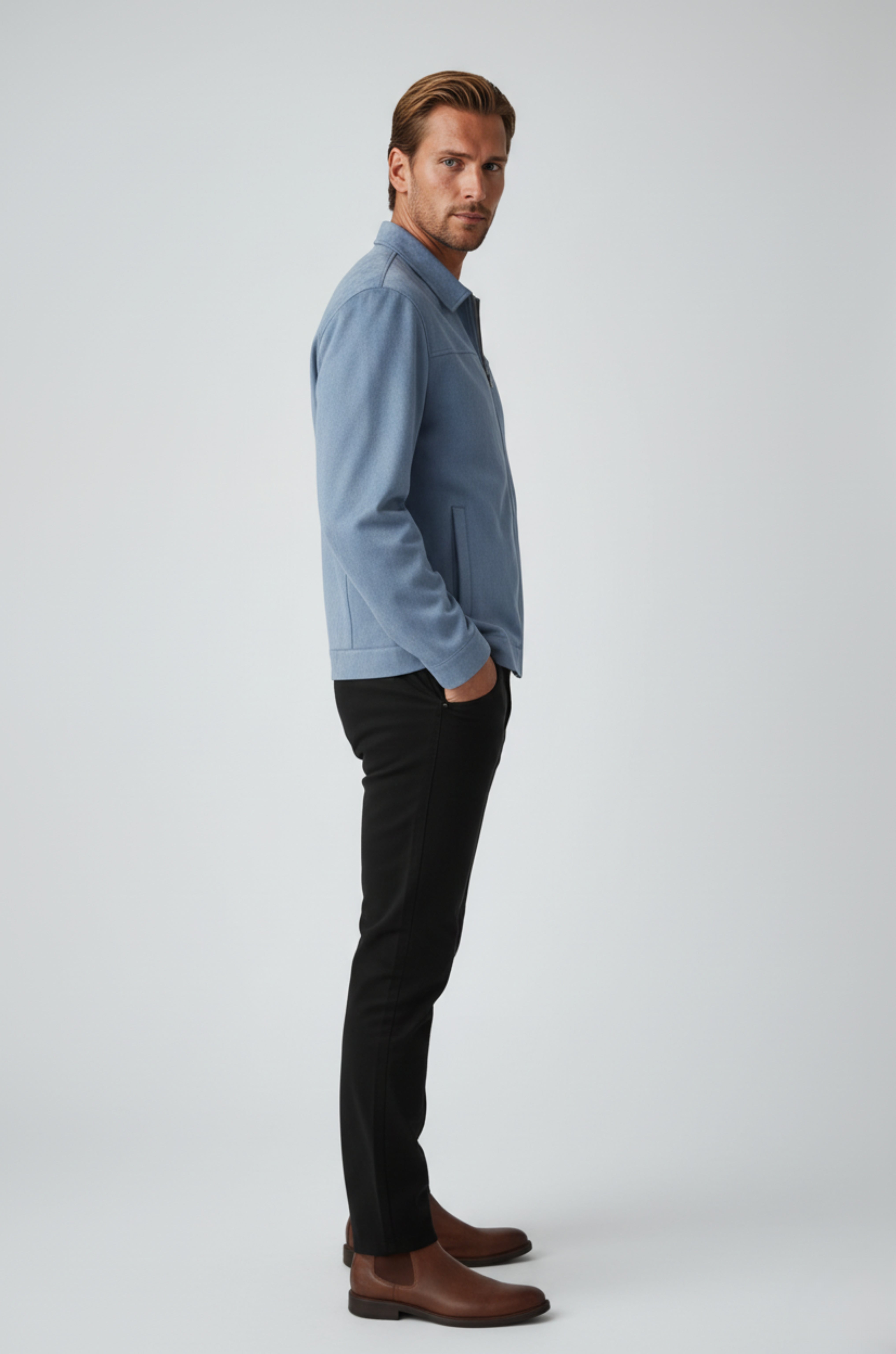 Dusty Blue Suede Jacket for Men – Elegant and Versatile Everyday Jacket