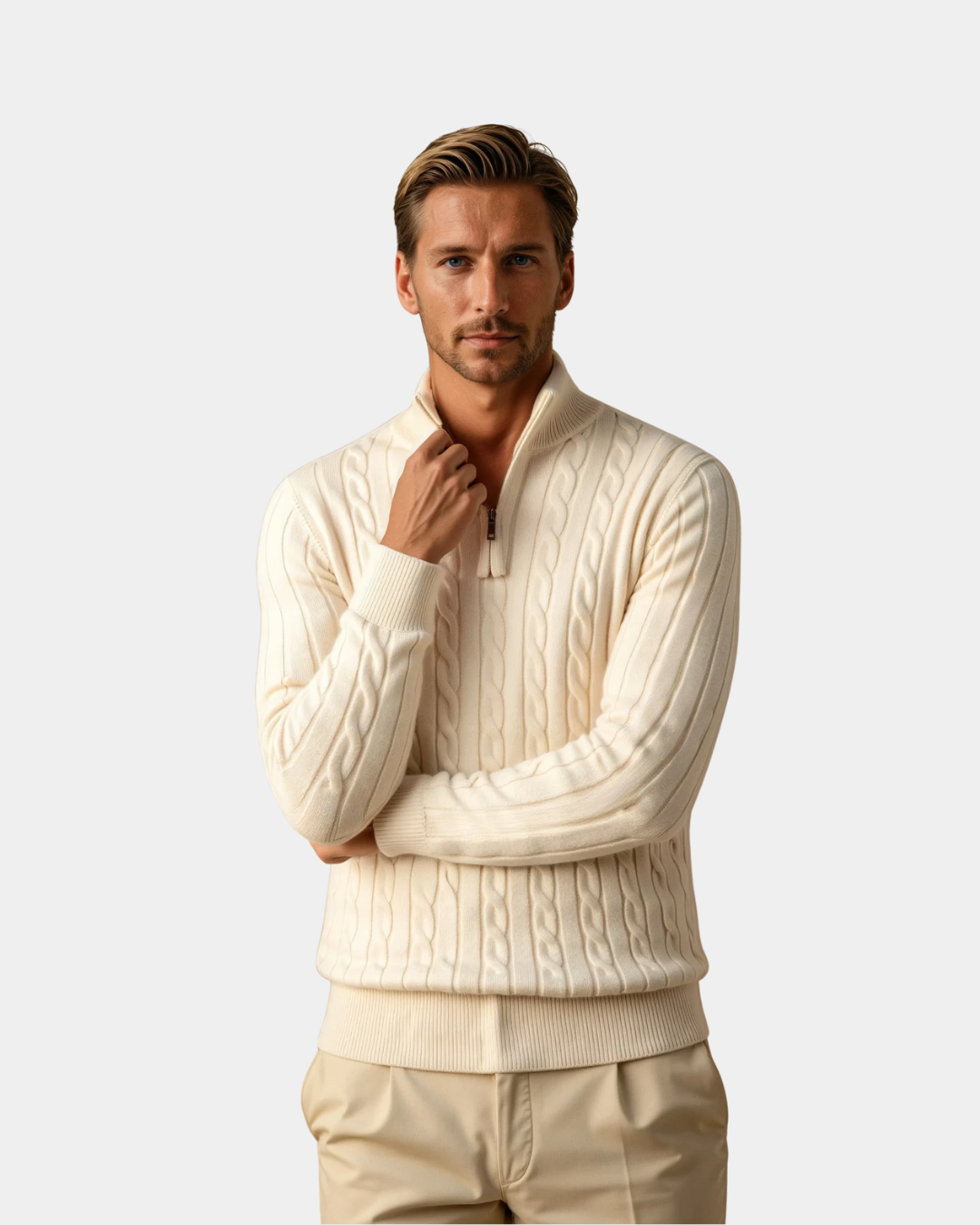 The Old Money Quarter Zip Knit - Beige