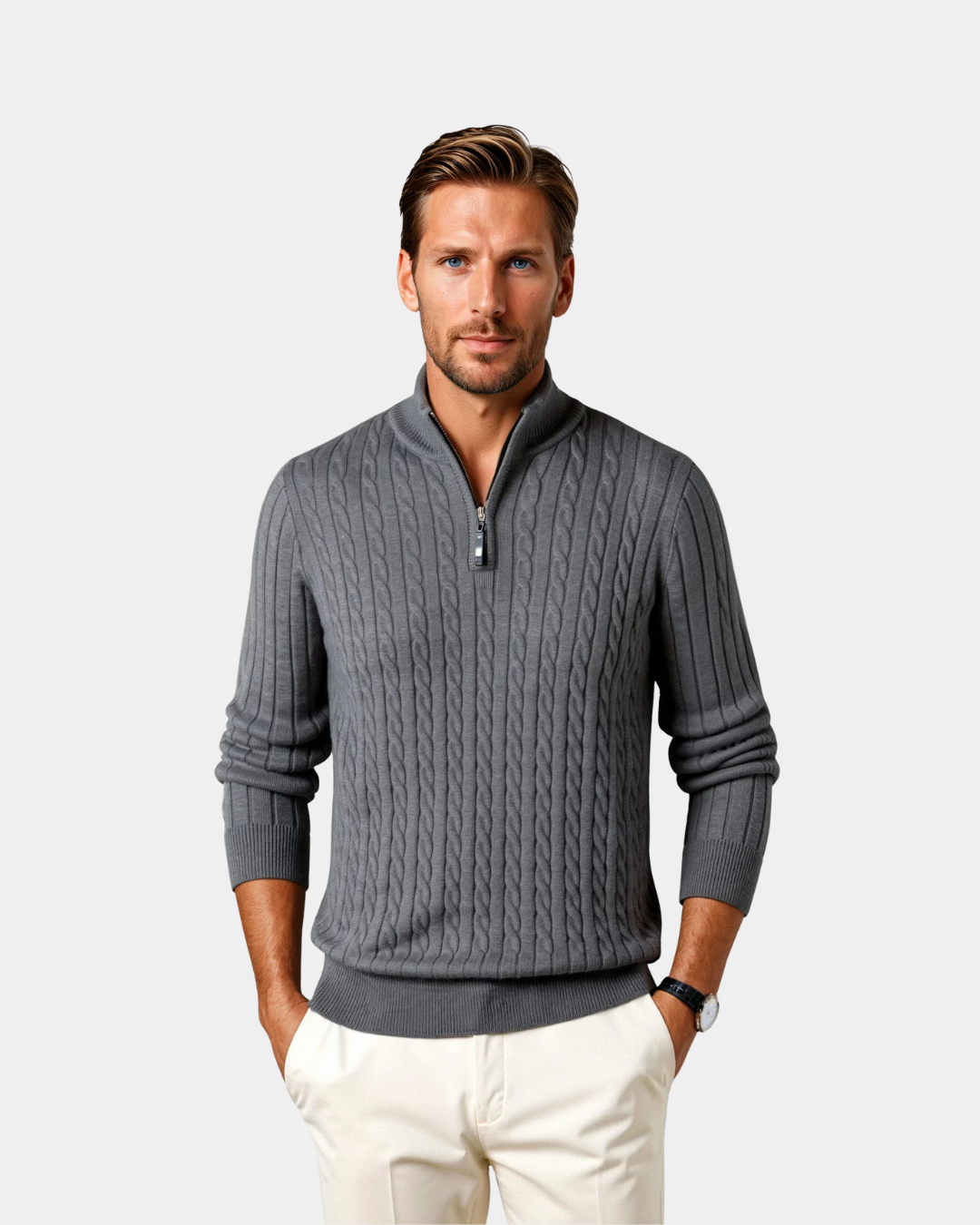 The Old Money Quarter Zip Knit - Gray