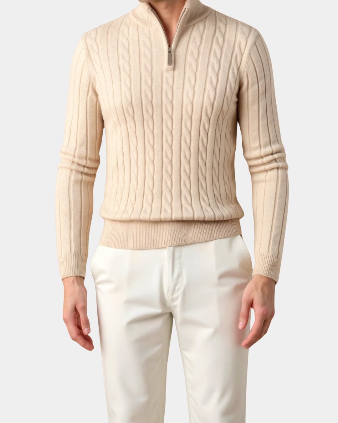 The Old Money Quarter Zip Knit - Beige