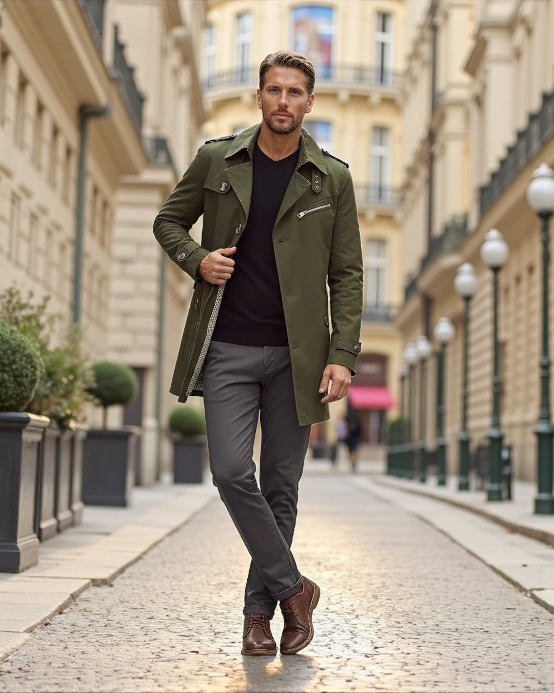 Montclair Tailored Water-Repellent Trench Coat - Green