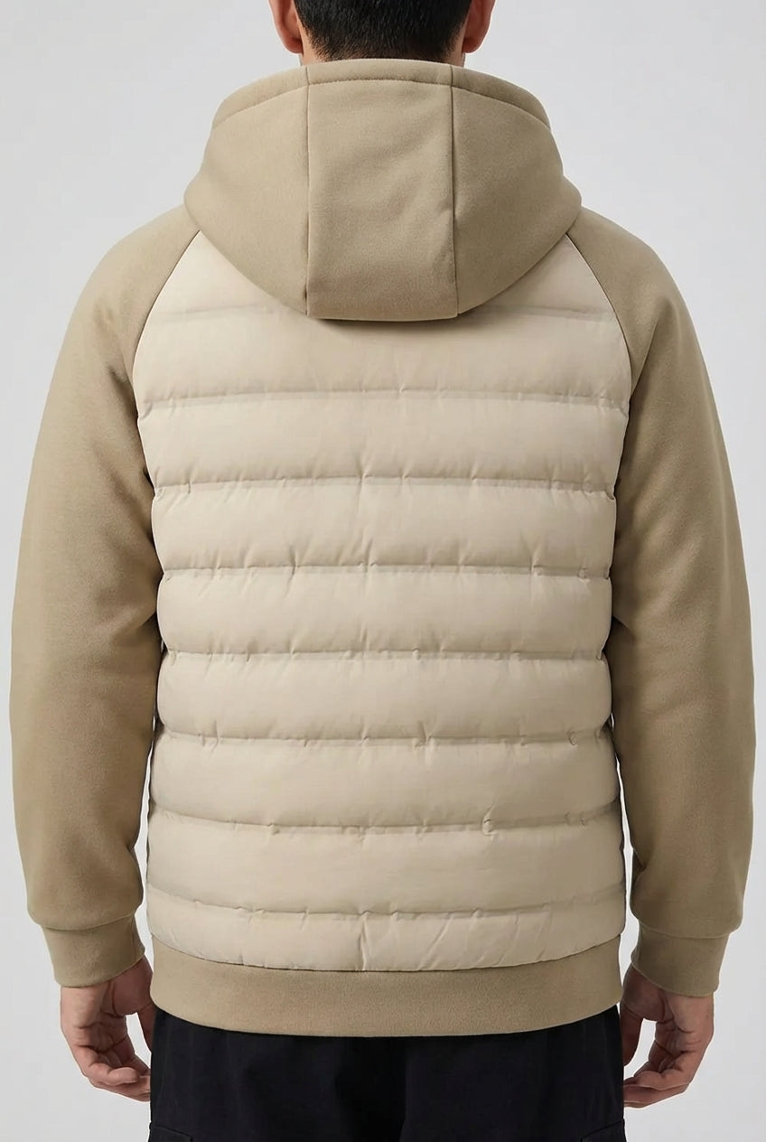 Loose Fit Hooded Jacket with Down – Khaki Beige