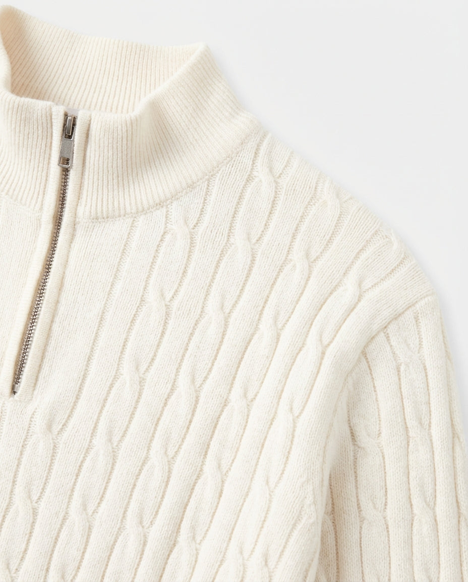 The Old Money Quarter Zip Knit  White