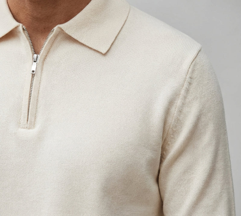 Chamberlain Wool Quarter Zip Polo - Black