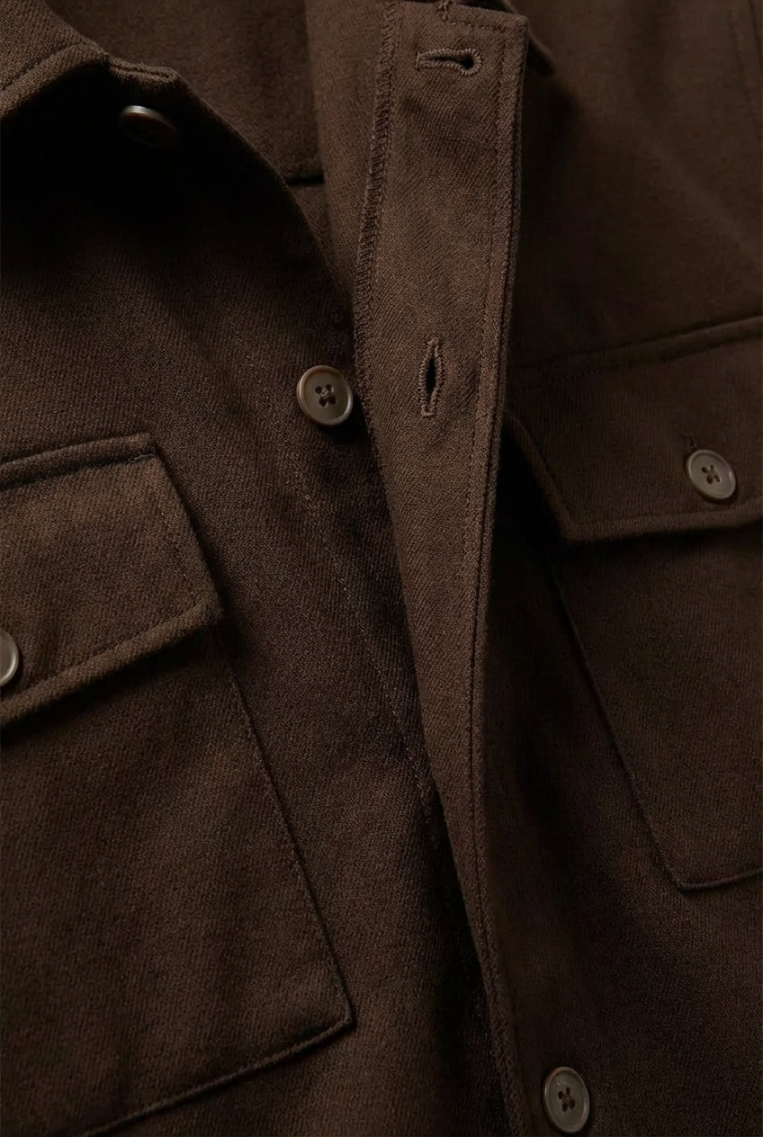 Coffee Brown Overshirt Jacket –Men’s Casual Button Up Layering  Jacket
