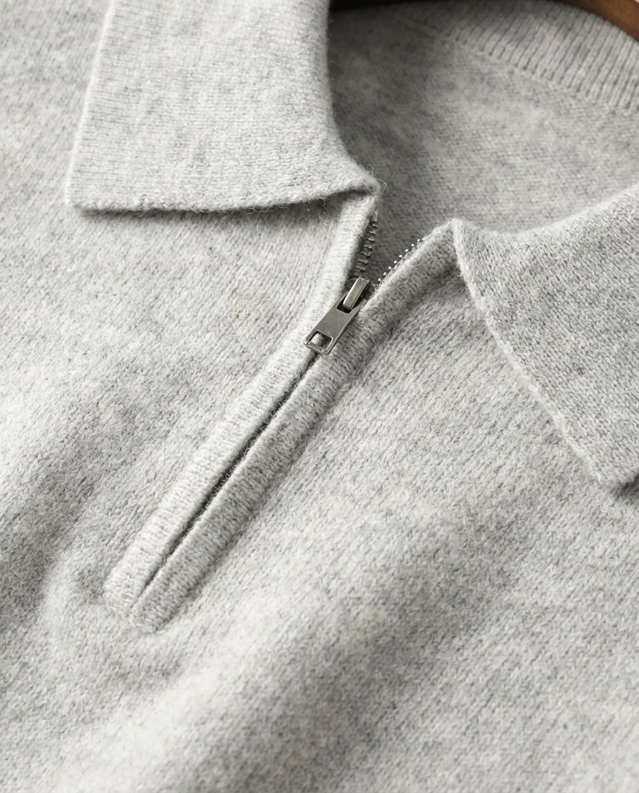 Chamberlain Wool Quarter Zip Polo - Gray
