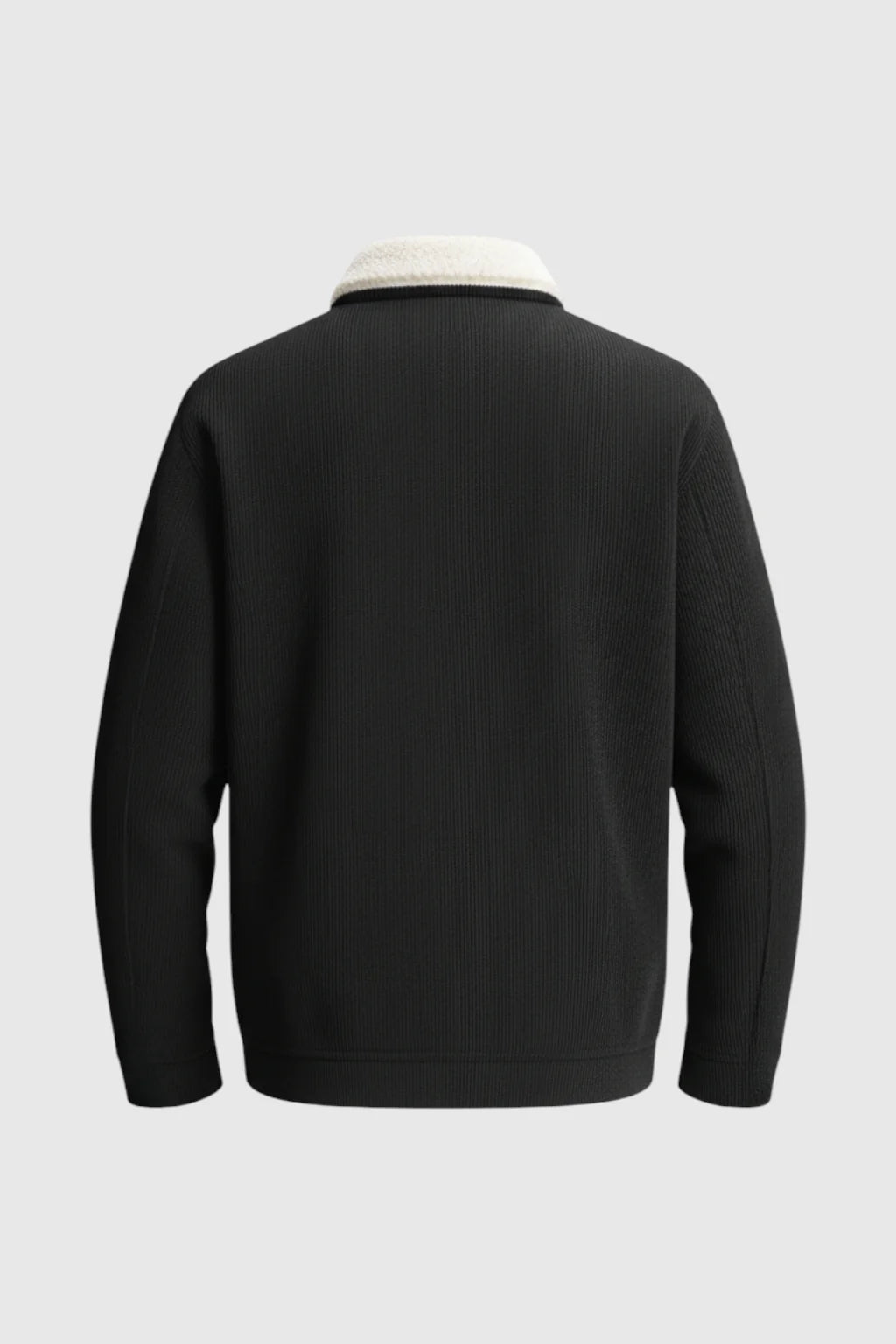 Men's Corduroy Jacket with Sherpa Collar and Snap Buttons - Black