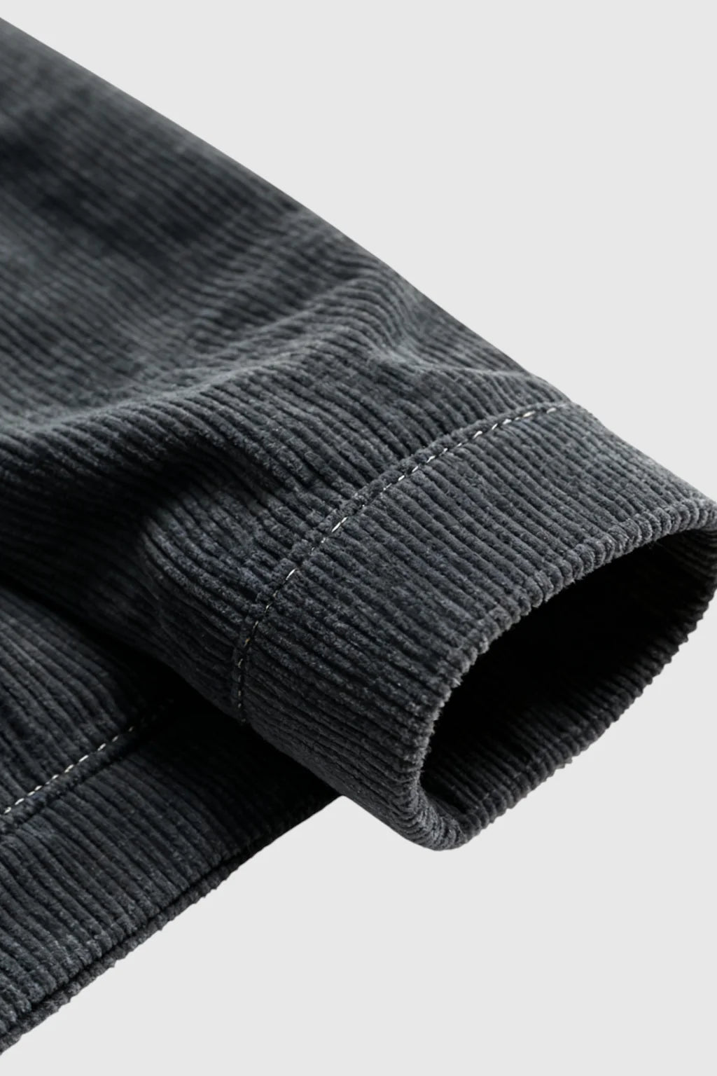 Men's Corduroy Jacket with Sherpa Collar and Snap Buttons - Dark Charcoal Gray