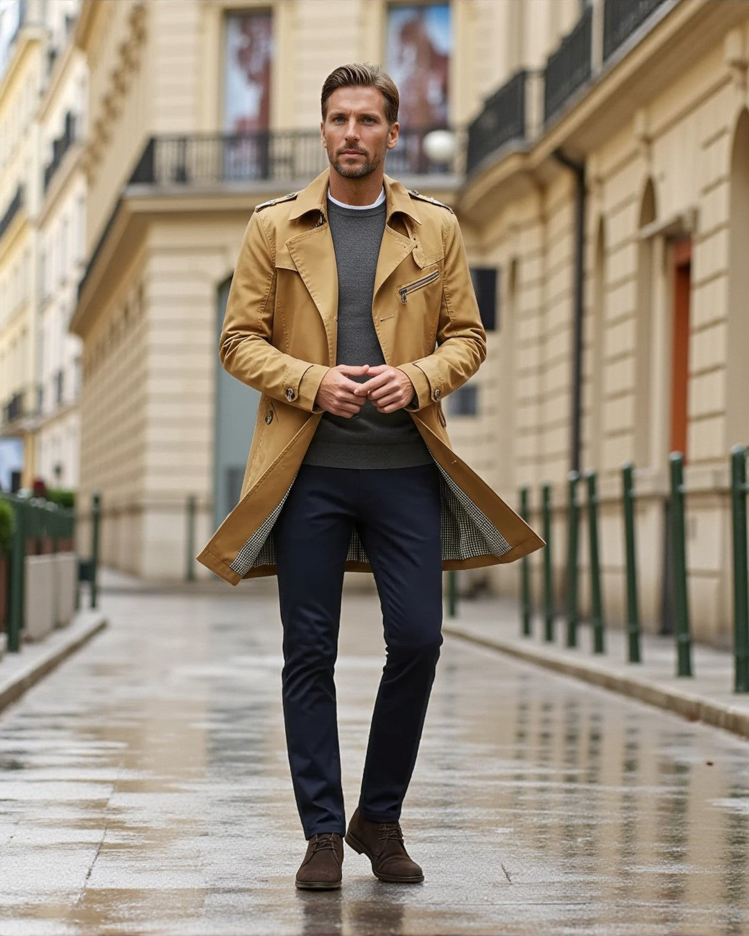 Montclair Tailored Water-Repellent Trench Coat - Khaki