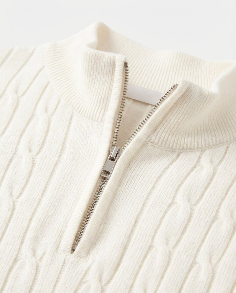 The Old Money Quarter Zip Knit  White