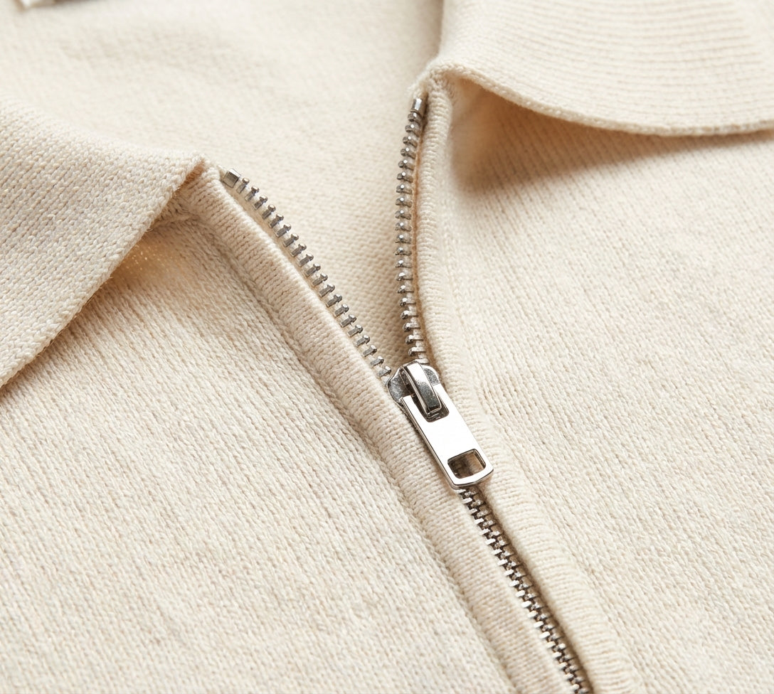Chamberlain Wool Quarter Zip Polo - White