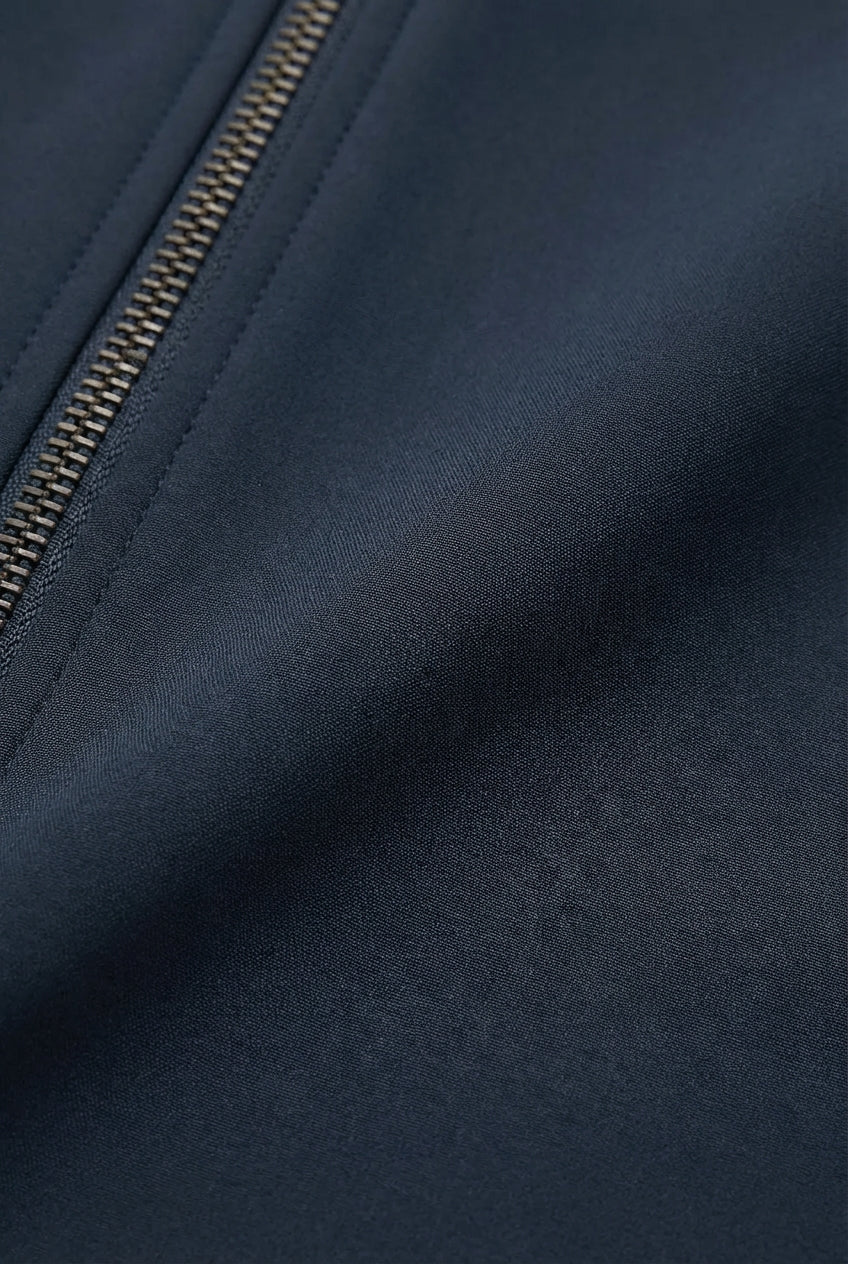 Casual Stand Collar Vest with Zipper – Navy Blue Cotton Blend