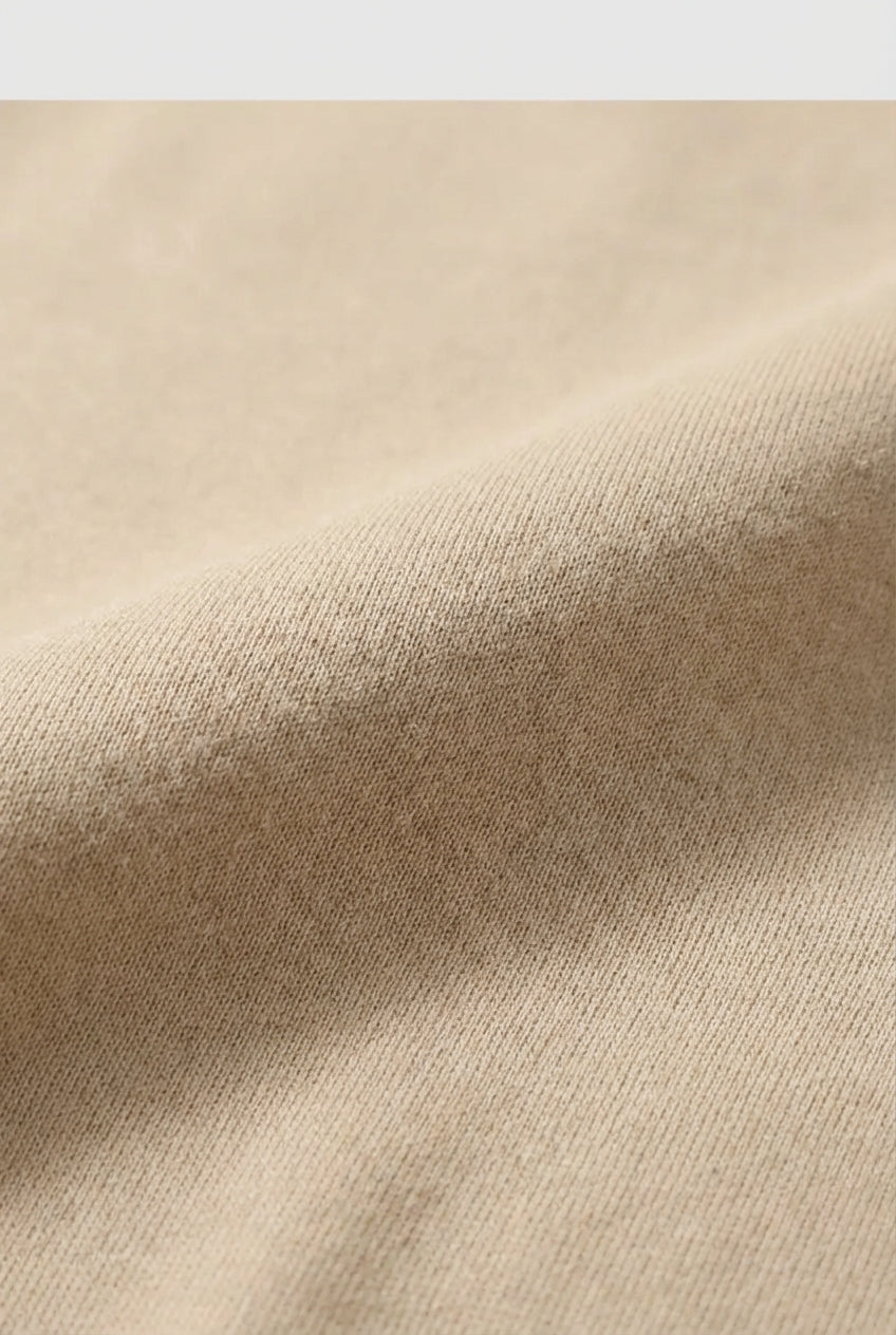 Men's Sweatshirt with Contrast Collar and Polo Neck – Beige