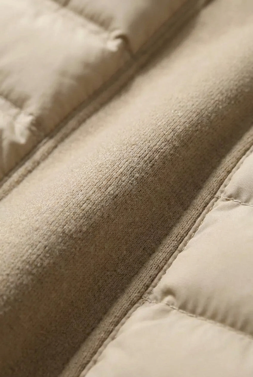 Loose Fit Hooded Jacket with Down – Khaki Beige