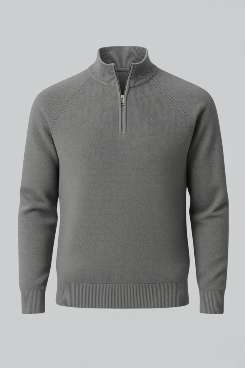 Men's Half-Zip Sweater with Stand Collar – Gray