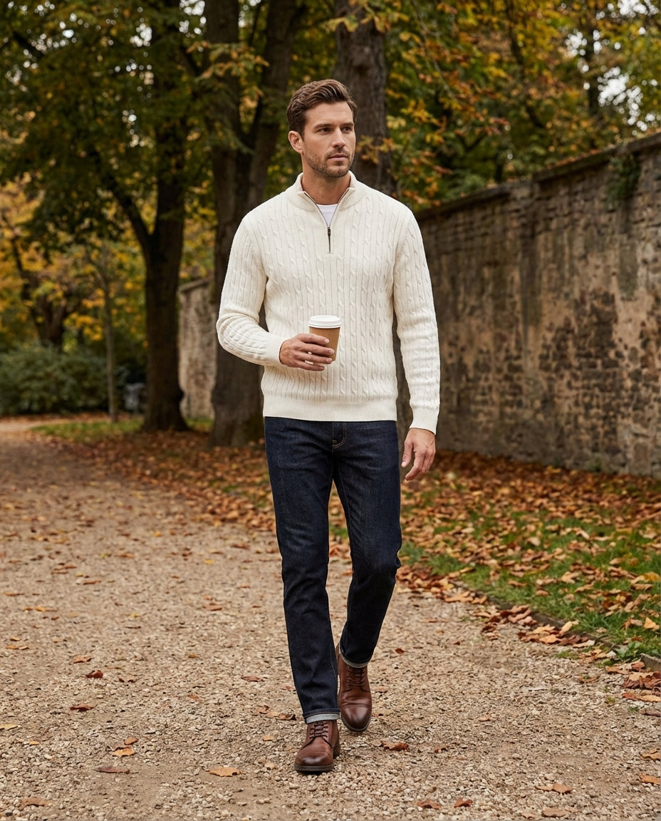 The Old Money Quarter Zip Knit  White