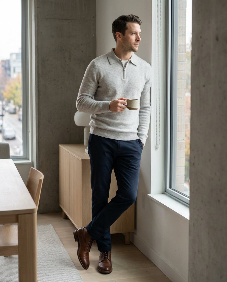 Chamberlain Wool Quarter Zip Polo - Gray