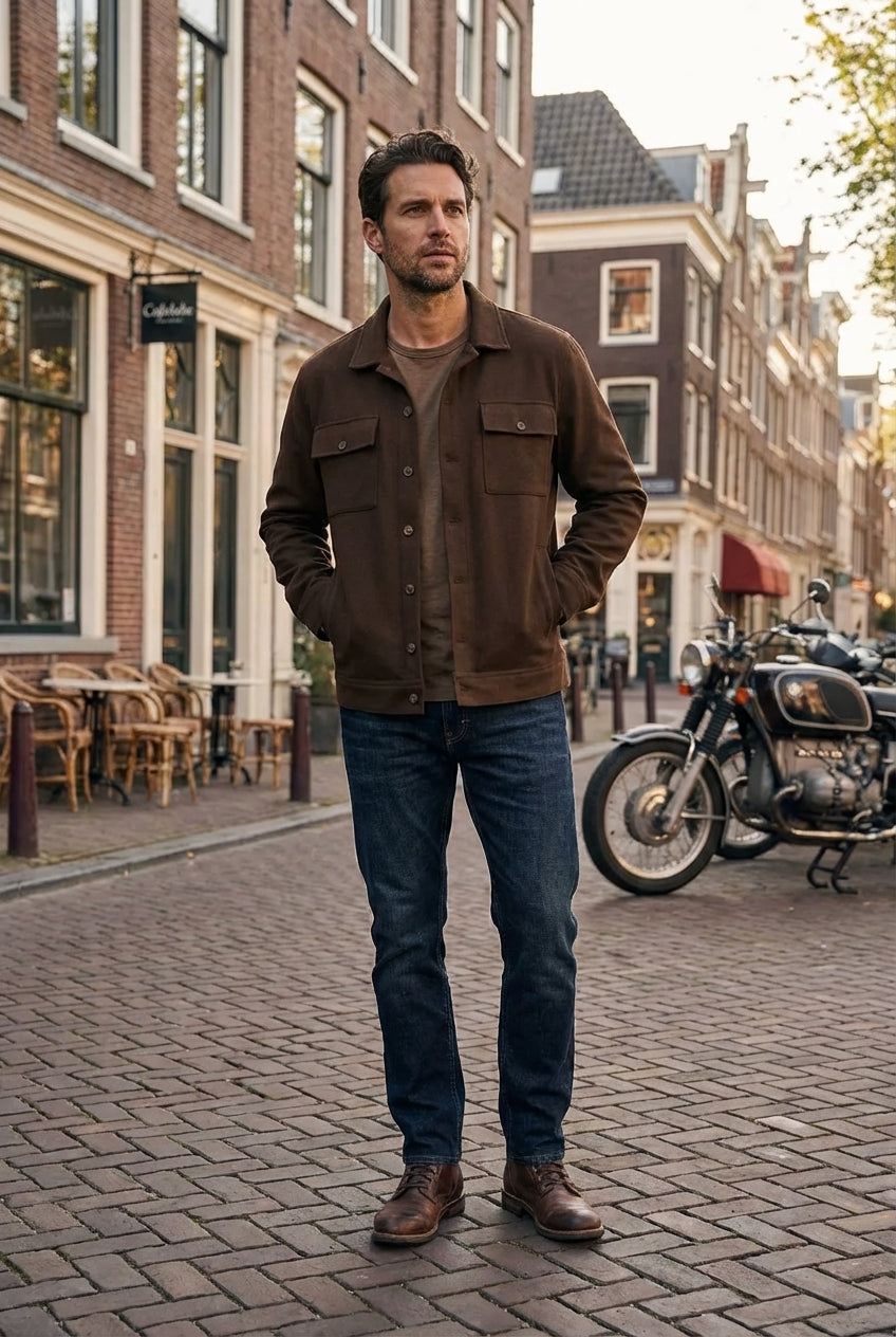 Coffee Brown Overshirt Jacket –Men’s Casual Button Up Layering  Jacket