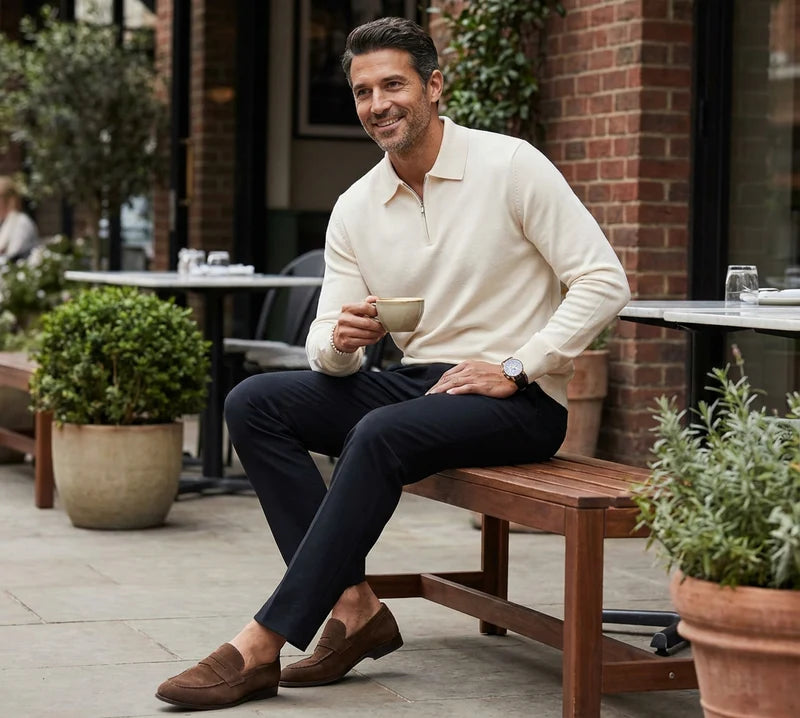 Chamberlain Wool Quarter Zip Polo - Black