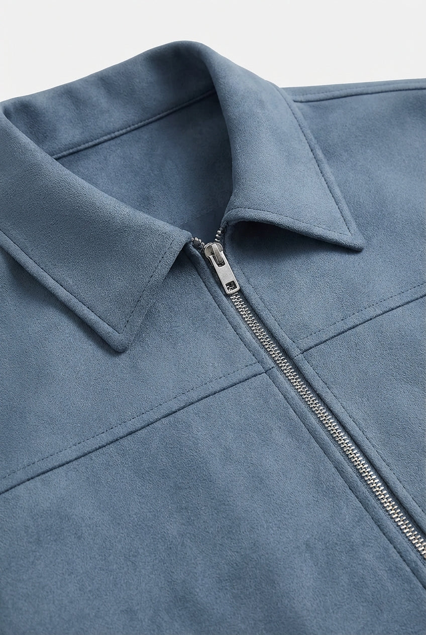 Dusty Blue Suede Jacket for Men – Elegant and Versatile Everyday Jacket