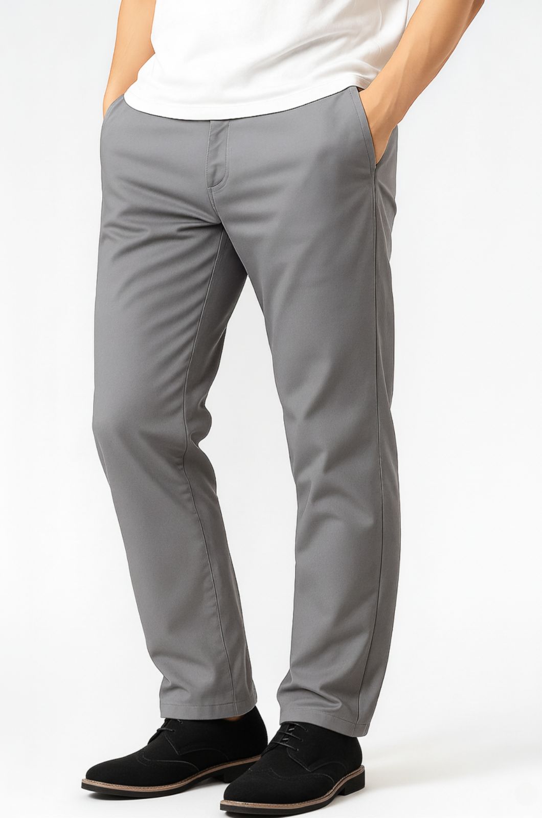 Trousers – Straight Fit Cotton with Stretch – Gray – Four Seasons – Office & Casual