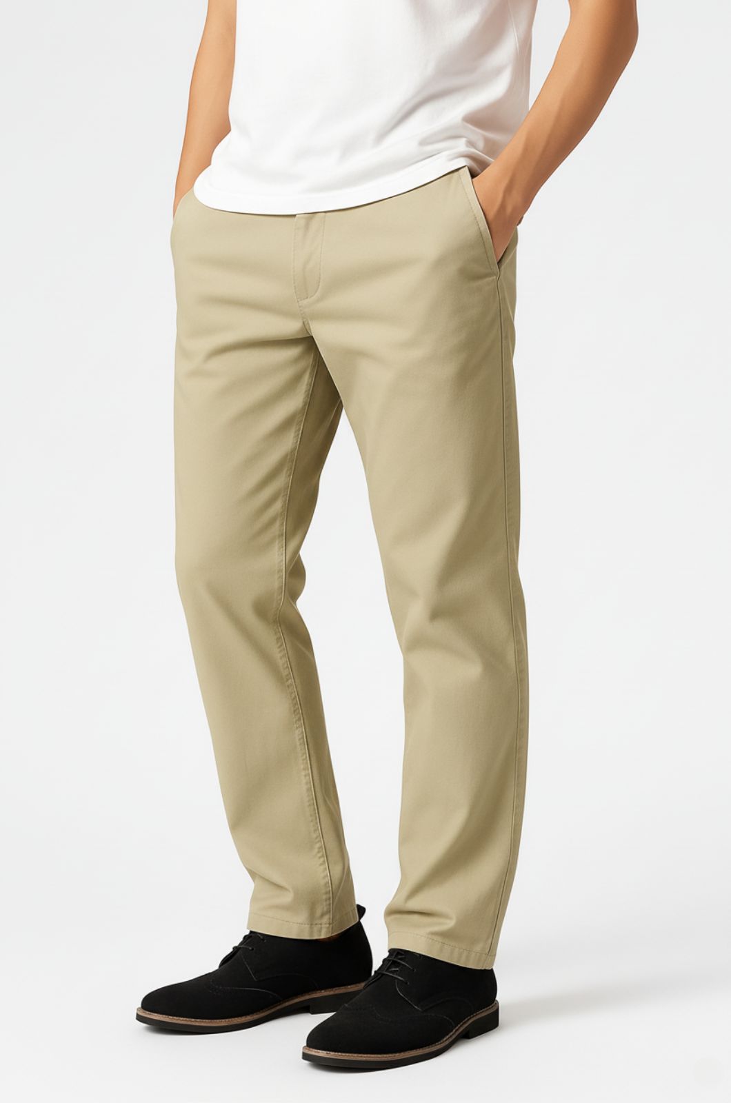 Trousers – Straight Fit Cotton with Stretch – Khaki – Four Seasons – Office & Casual